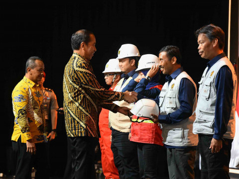 Presiden RI Joko Widodo Menghadiri Malam Puncak Hari Jadi Pertambangan dan Energi Ke-79 (Penghargaan Subroto 2024) di Grand Ballroom Kempinski Jakarta, Senin (14/10)