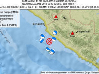 Gempa 5,4 SR Guncang Perairan Barat Daya Bengkulu